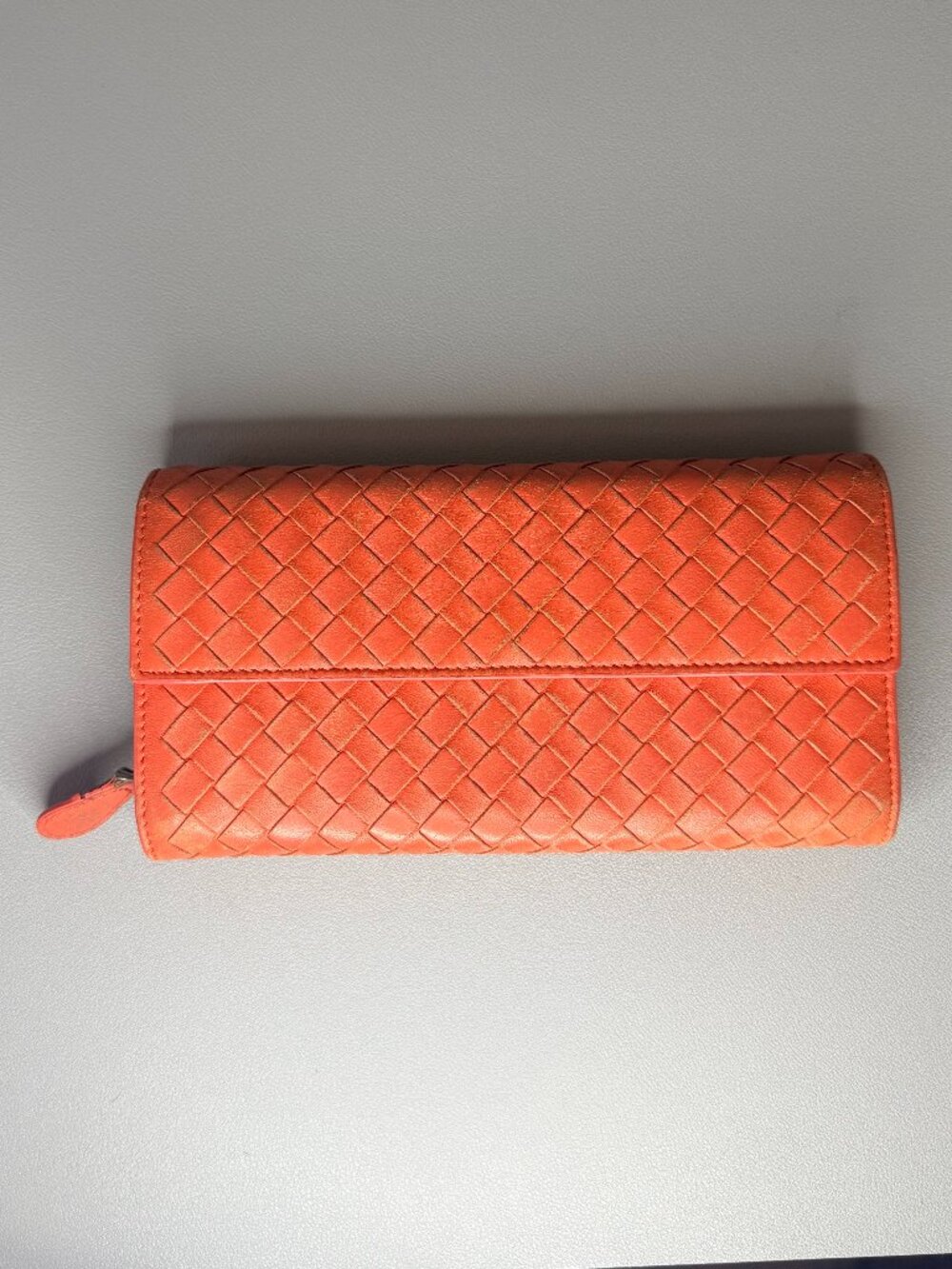 PROJECT Bottega Venetta Intrecciato Coral Leather Long Wallet